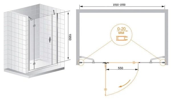 Душевая дверь (195х195) CEZARES BERGAMO BERGAMO-W-B-13-80+60/60-C-Cr-L